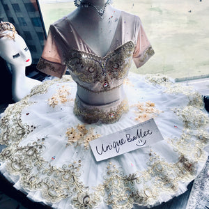 Professional La Bayadere Shade Costume Odalisque Le Corsaire 2 Pieces Cream White Golden Classic Ballet TuTu Costume With Hooks