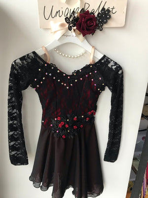 Black Red Carmen Lyrical Ballet Costume Modern Dance Dress Stage Wear -202101C-YL-LRCARMN02SLV
