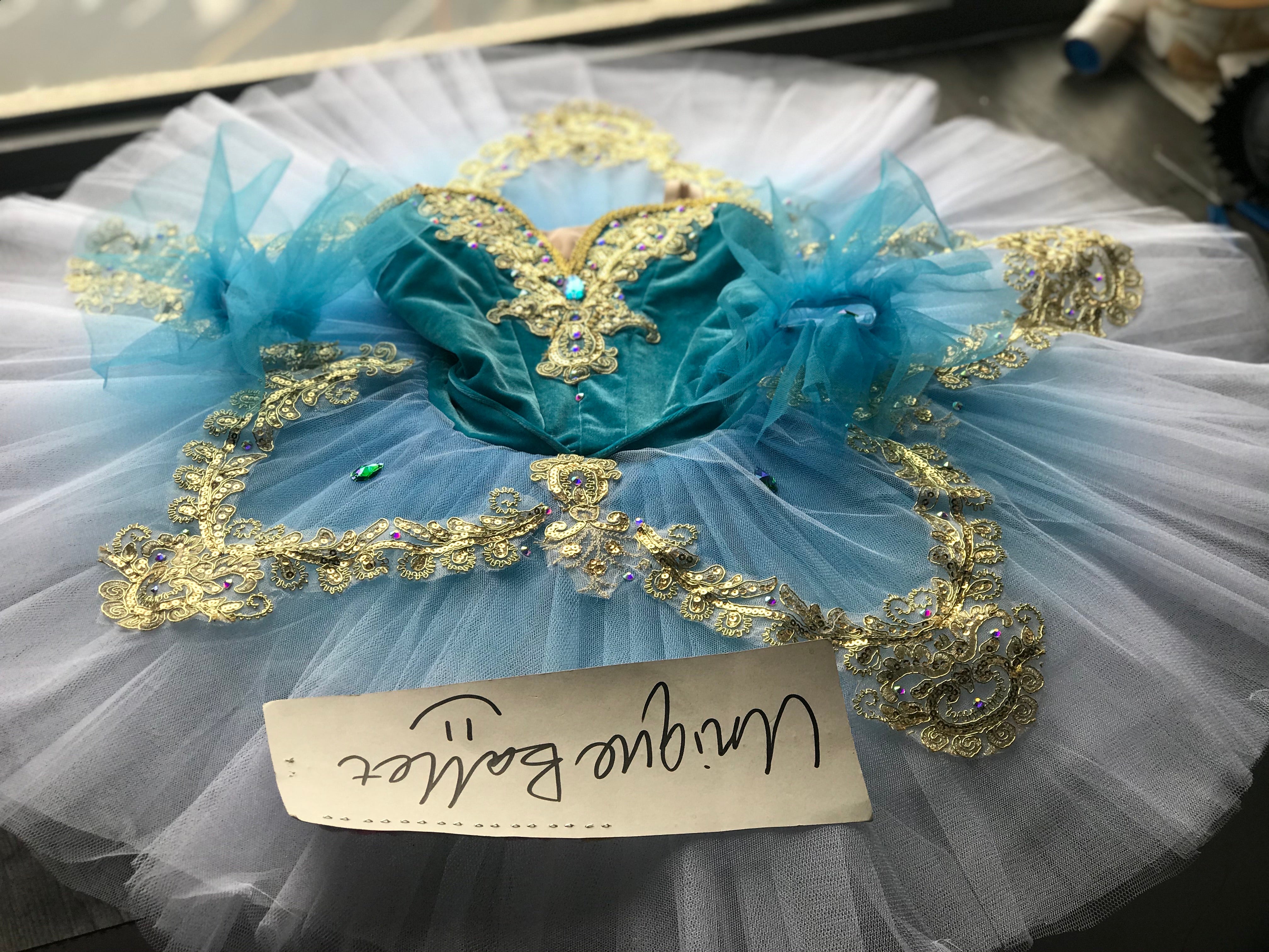 Professional Pullover Blue Bird Sky Blue Golden Trims Sleeping Beauty Princess Classical Ballet TuTu Costume Stage Platter Tutu