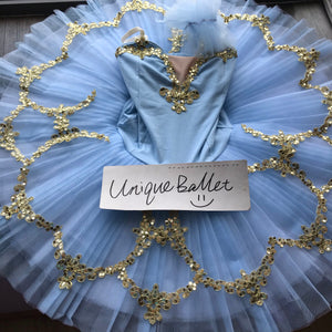 Light Blue Golden Trims Classic Ballet TuTu Platter Costume (Unprofessional)-5CLGTBLUGLDTRI