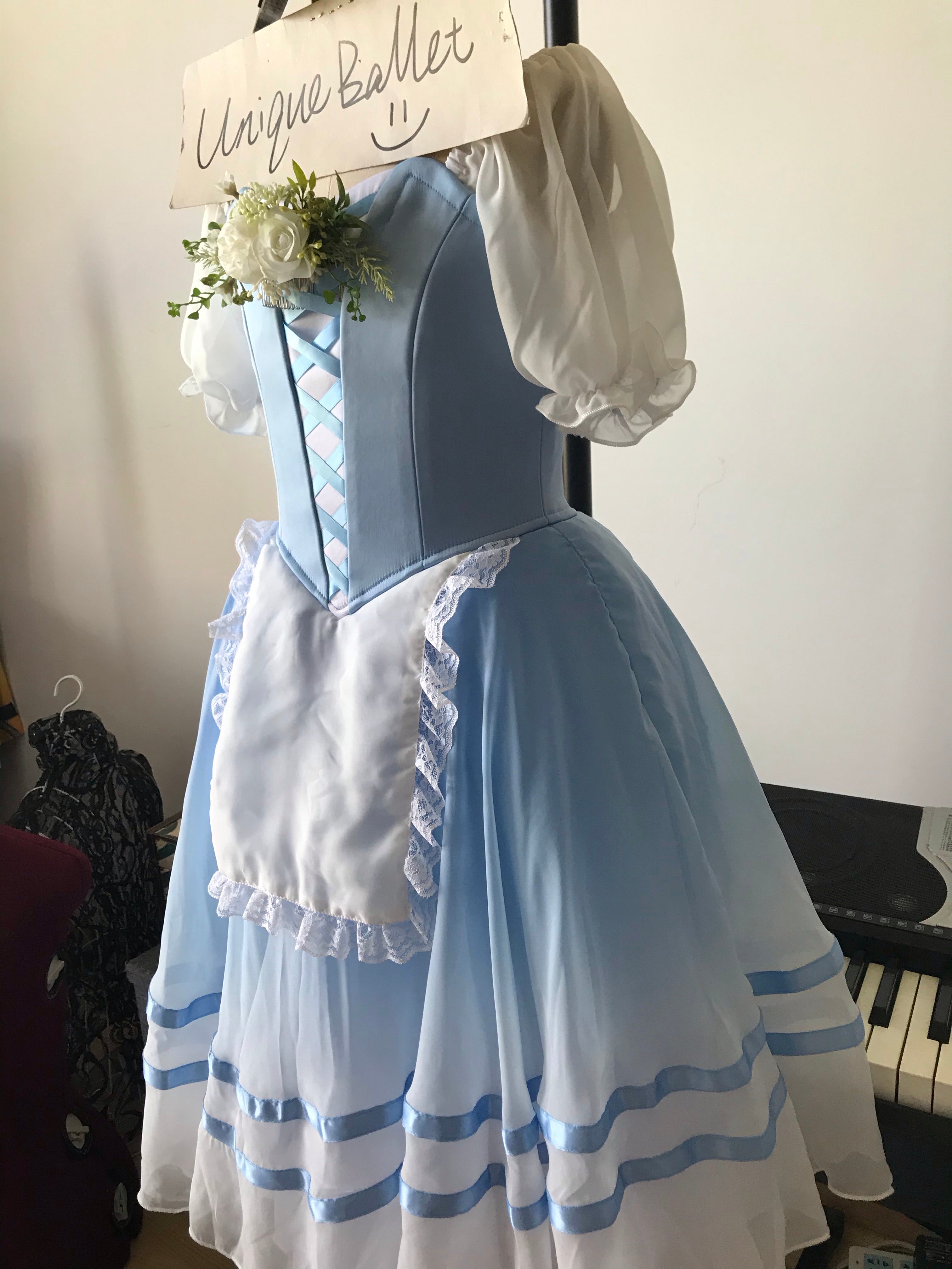 Light Blue Giselle Professional Romantic Ballet TuTu Hooks Long Dress Peasant Costume
