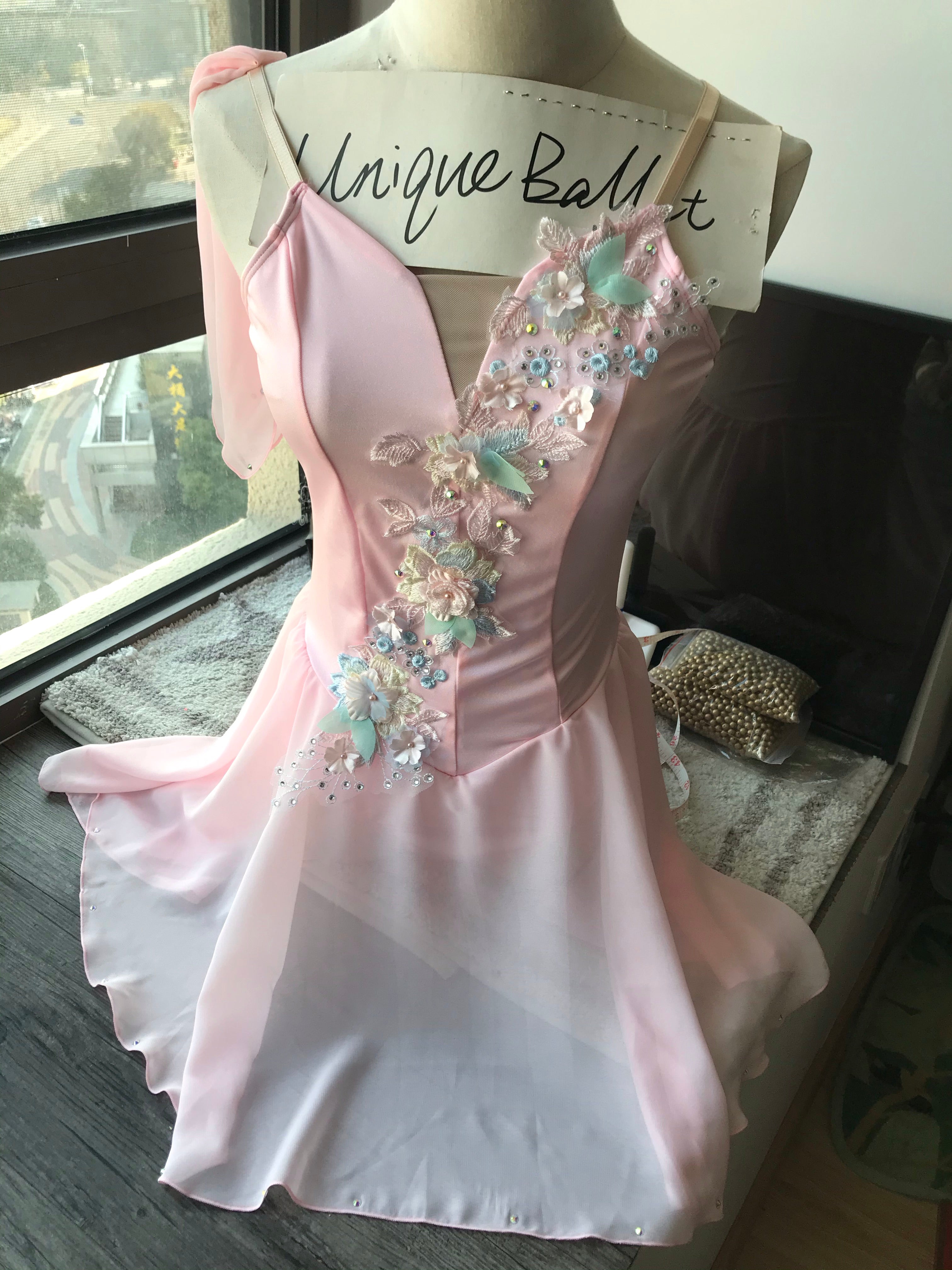 Pink Dewdrop Cupid Lyrical Ballet Costume Modern Ballet Dress YAGP Stage Wear-YL-LRPNK3DFLW