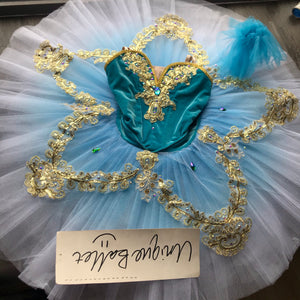 Professional Pullover Blue Bird Sky Blue Golden Trims Sleeping Beauty Princess Classical Ballet TuTu Costume Stage Platter Tutu