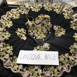 Black Golden Flower Trims Classic Ballet TuTu Costume (Unprofessional)-5CBLKBRNCLA