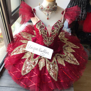 Professional Red Golden Tutu Professional La Esmeralda Le Corsaire Gamzatti Classical Ballet TuTu Costume With Hooks
