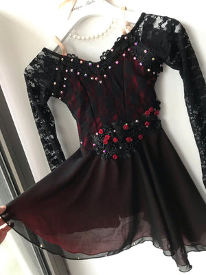 Black Red Carmen Lyrical Ballet Costume Modern Dance Dress Stage Wear -202101C-YL-LRCARMN02SLV