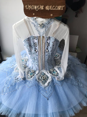 High-end Professional Snow Queen Cinderella Light Blue Ballet Classical Platter TuTu Costume Blue Bird Princess Florine Stage Tutu YAGP Dancewear