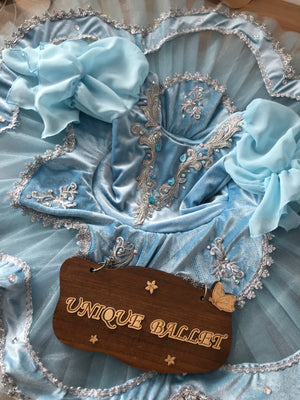 Professional Pullover Short Sleeves Cinderella Blue Bird Light Blue Silver Trims Classical Ballet TuTu Costume Stage Platter Tutu