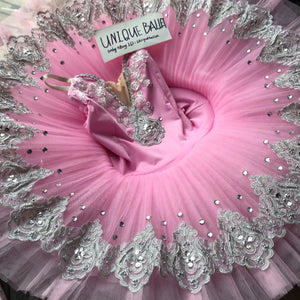 Pink Sleeping Beauty Princess Silver Trims Classic Ballet TuTu Costume (Unprofessional)-5CPNKSLVCLA