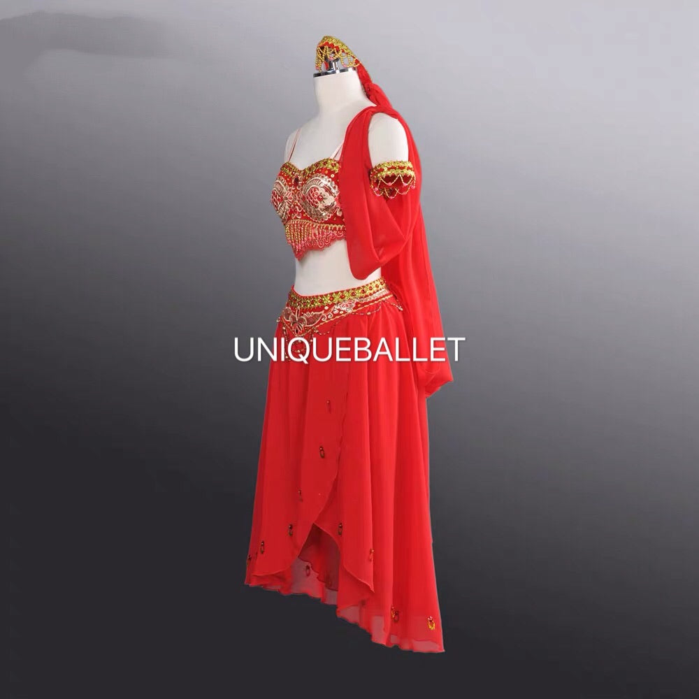 Red Arabian Dance Le Corsaire La Bayadere Nikija Indian Crop Top and Lyrical Ballet Costume