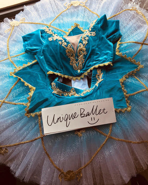 Professional Pullover Style Sea Blue Odalisque Le Corsaire Classic Ballet TuTu Costume Princess Jasmine Golden Trims Ballet Stage Dancewear